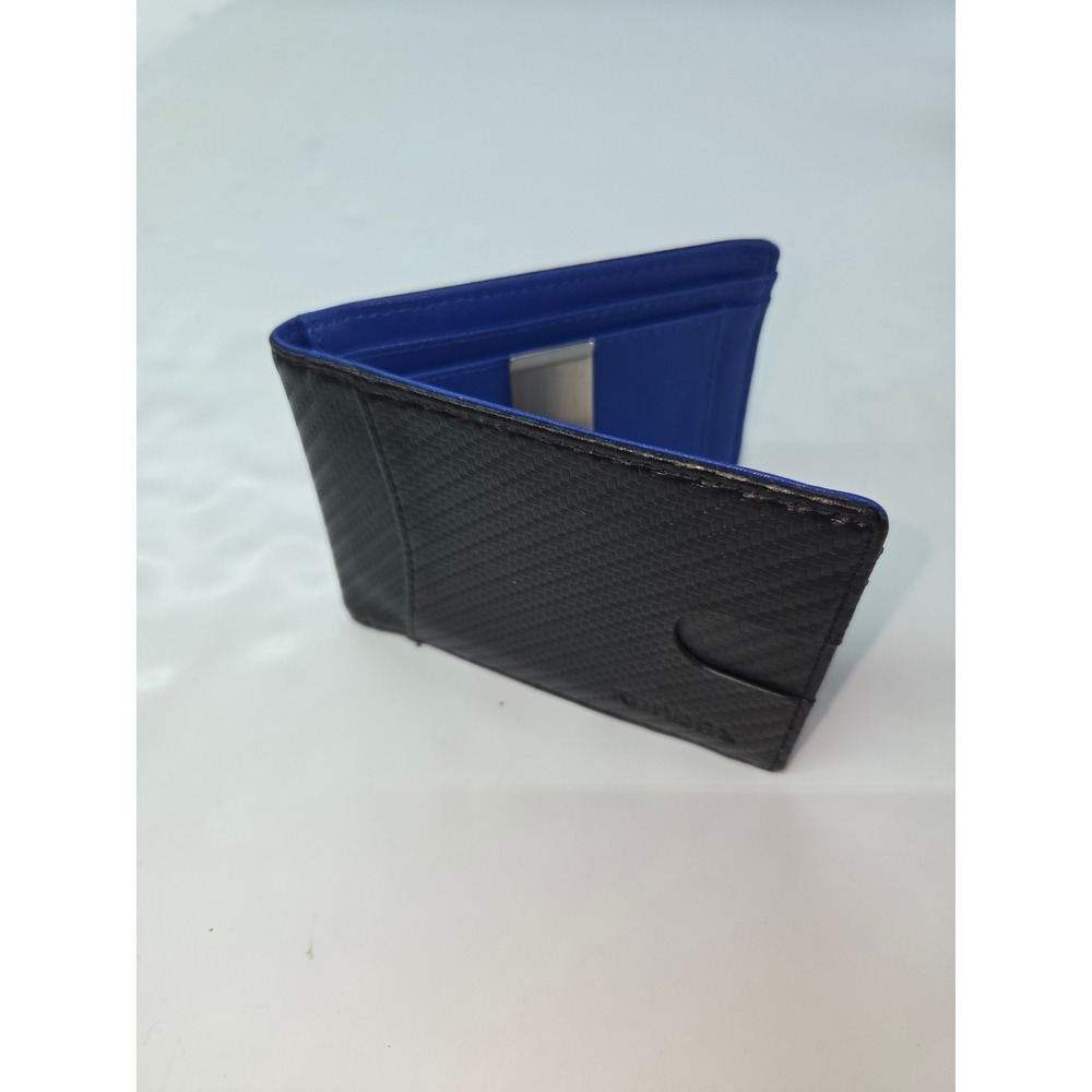 Runbox Mens Carbon Fiber Bifold Wallet Black Blue Money Clip Slim ID Window RFID